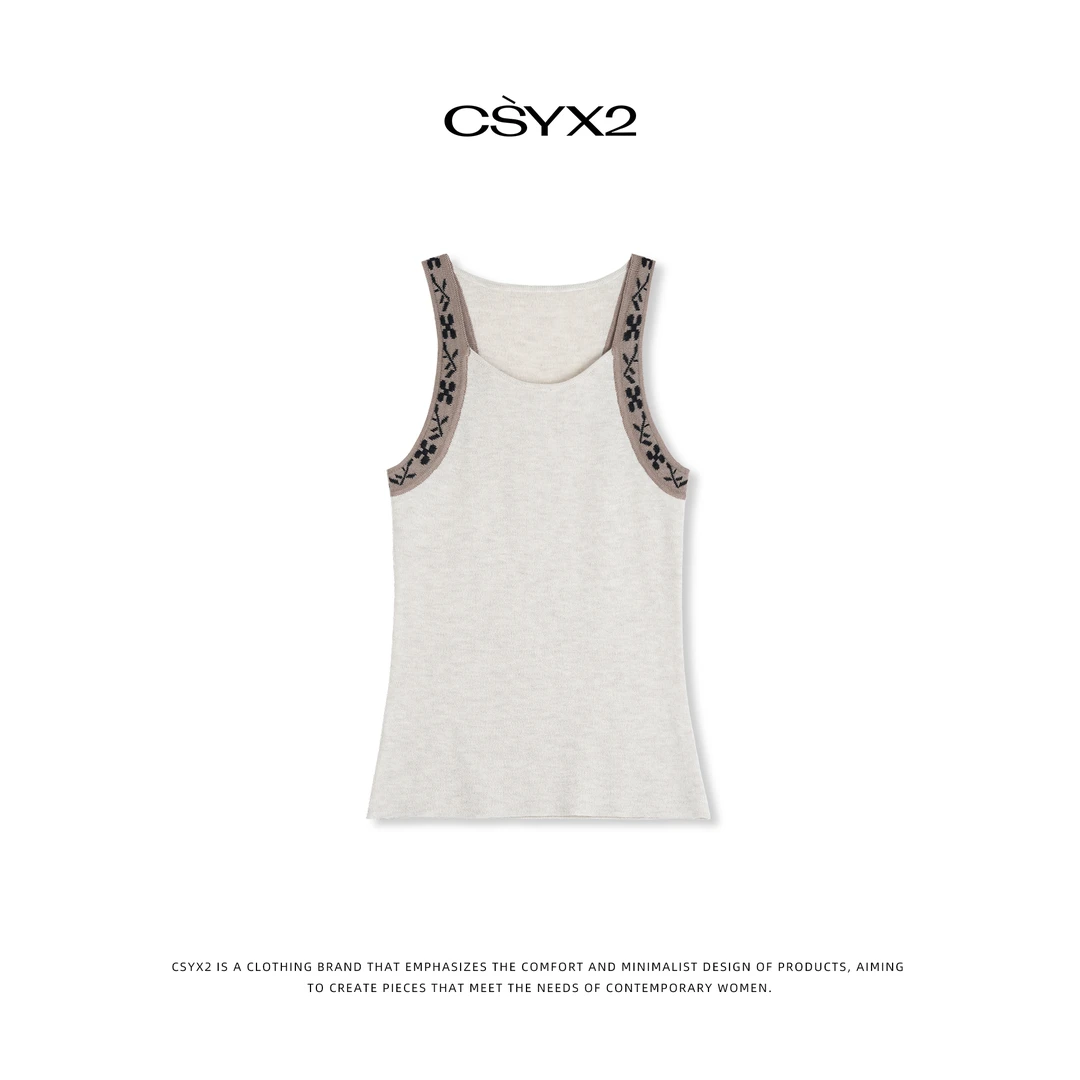 CsyX2-2025S/S夏季新款时尚百搭简约女装羊毛混纺花边背心S10790