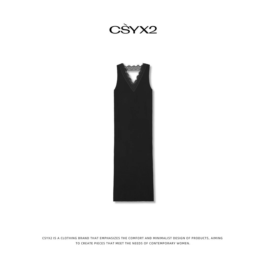 CsyX2-100绵羊毛时尚热力感V领蕾丝性感吊带裙 Y0807