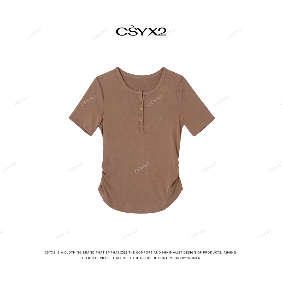 CsyX2-2025秋冬时尚简约百搭单排扣铜氨T恤DK088