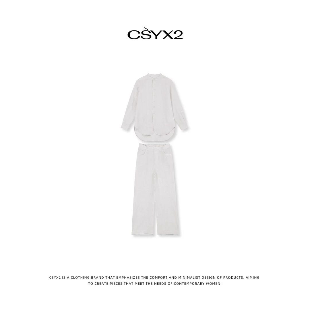 CsyX2-2024秋冬100亚麻随性圆领休闲套装WC008