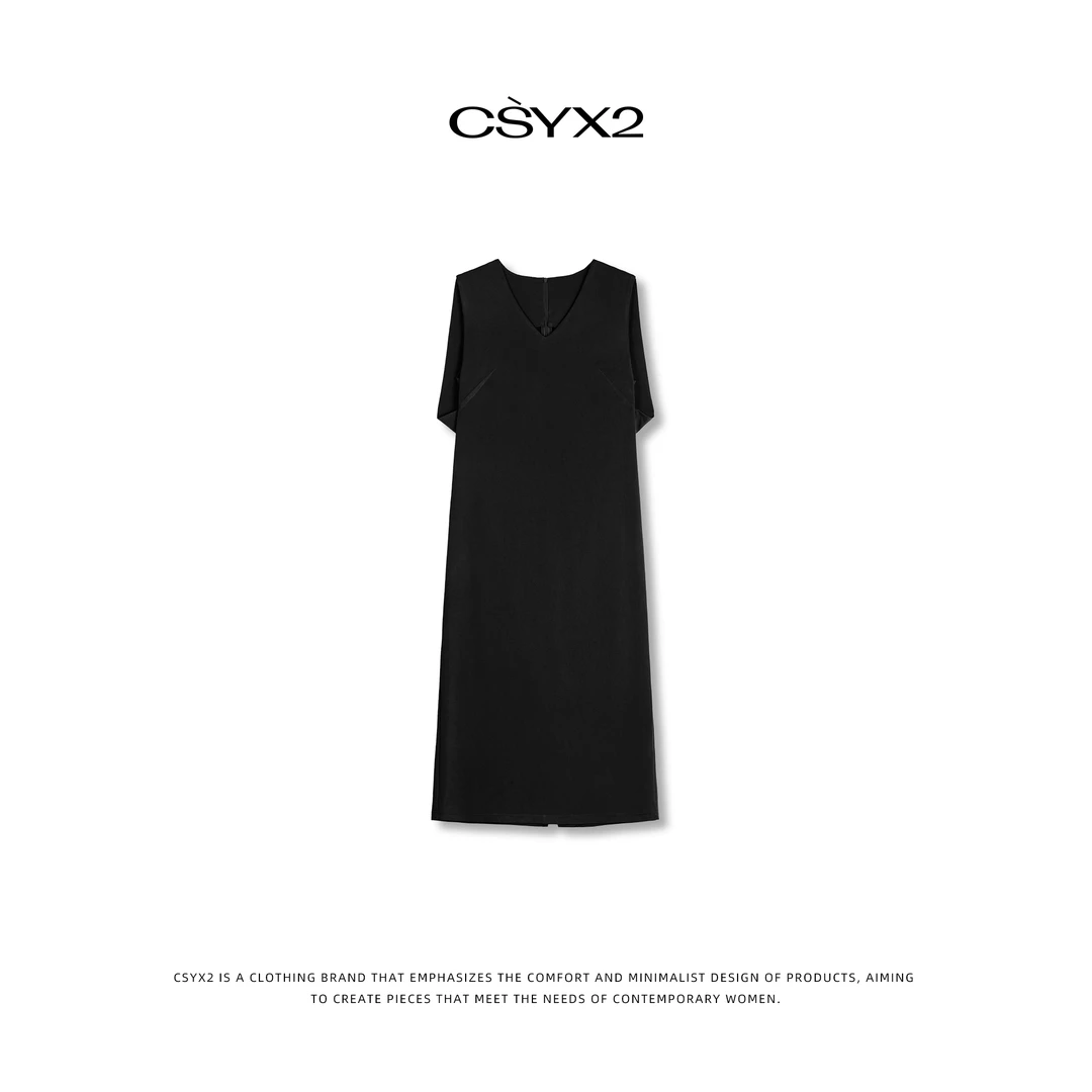 CsyX2-2025S/S早秋新款高级感V领披肩设计背心连衣裙L30645