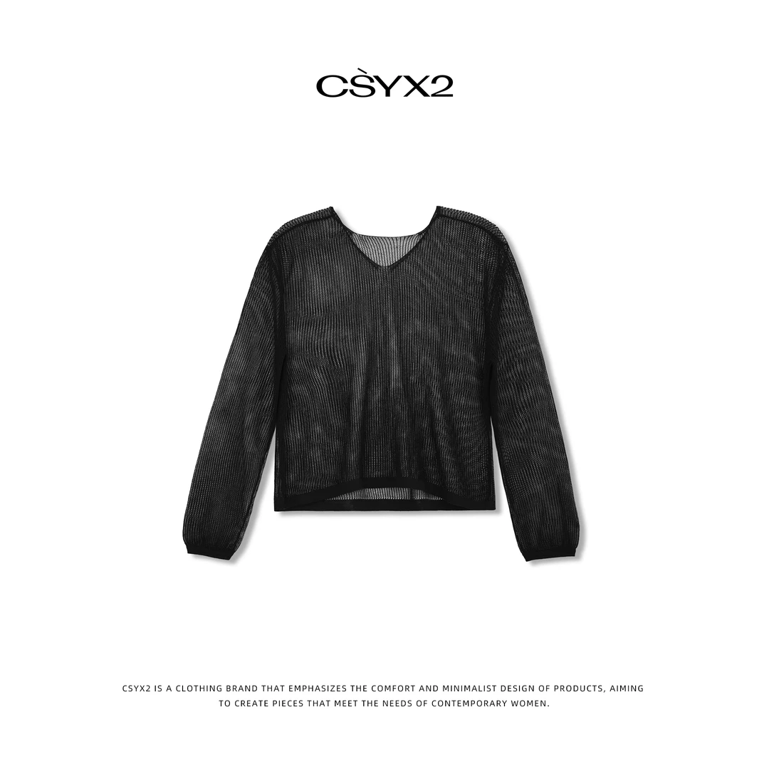 CsyX2-2025S/S早秋新款镂空定制小v领编织上衣 SZ-00019