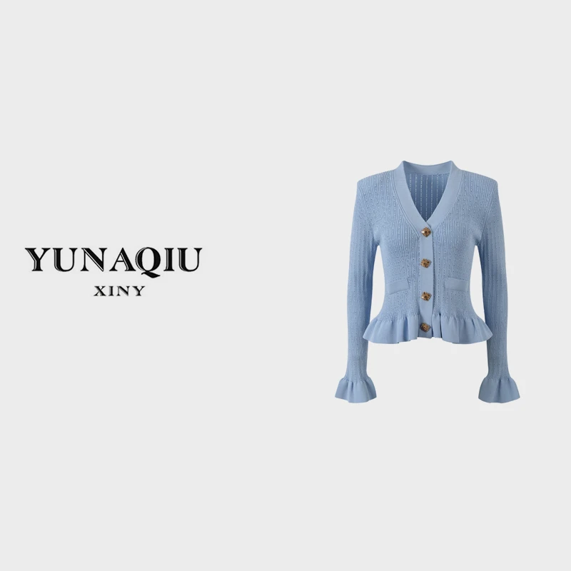 YUNAQIU-女装长袖时尚百搭设计师V领针织衫-8631