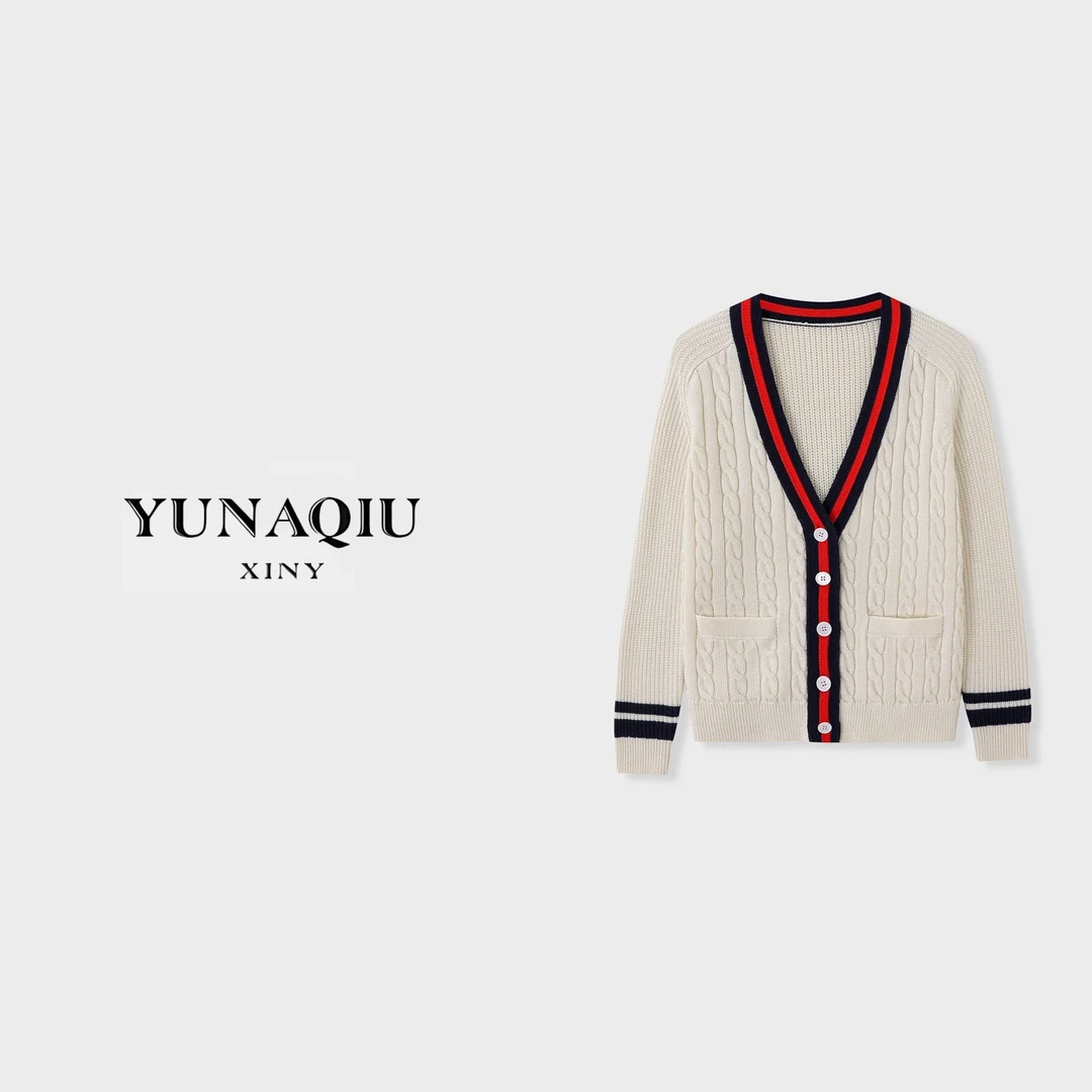 YUNAQIU长袖针织衫秋季女装气质轻奢时尚开衫设计女装上衣8547