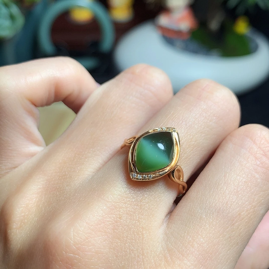 【闪购商品】和田玉（碧玉）戒指18K金镶嵌