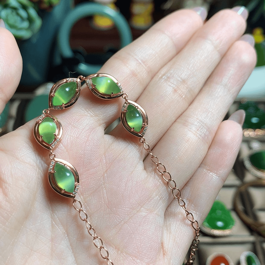 【闪购商品】和田玉（碧玉）手链银S925镀金镶嵌