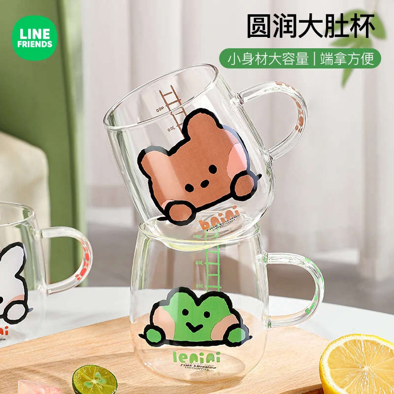 LINE FRIENDS大肚杯玻璃杯新款ins新款玻璃杯女高颜值杯子奶茶杯