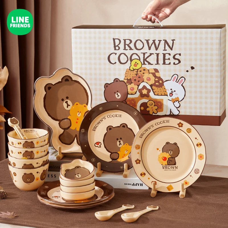 LINE布朗熊餐具四人食碗盘碟套装家用轻奢碗盘餐具2024新款