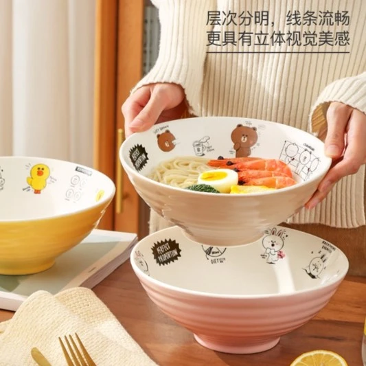 拉面碗大碗家用卡通陶瓷斗笠儿童碗大汤碗吃面碗网红创意吃饭大碗
