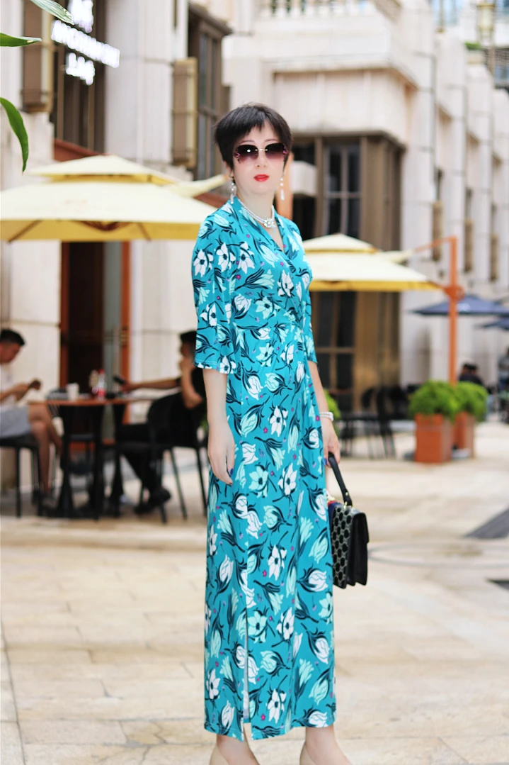 2362高档定制面料修身连衣裙夏季长裙显瘦气质时尚洋气轻奢