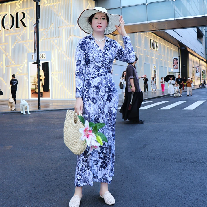 2370高档定制面料修身连衣裙夏季长裙显瘦气质时尚洋气轻奢