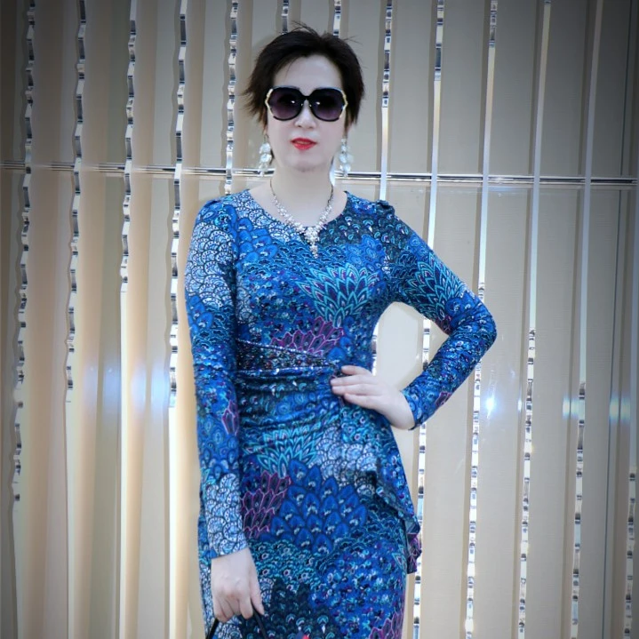 时尚显瘦春夏季气质修身碎花正品高档长袖女士印花a字圆领连衣裙
