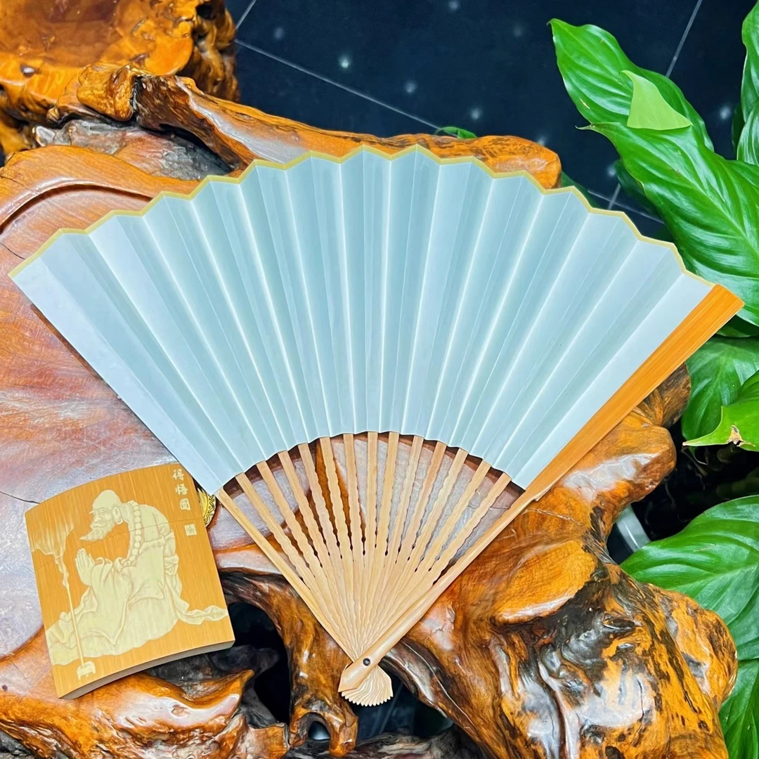 段金平手制 老玉竹三合青 文玩折扇 （默认粘扇面，调机械）