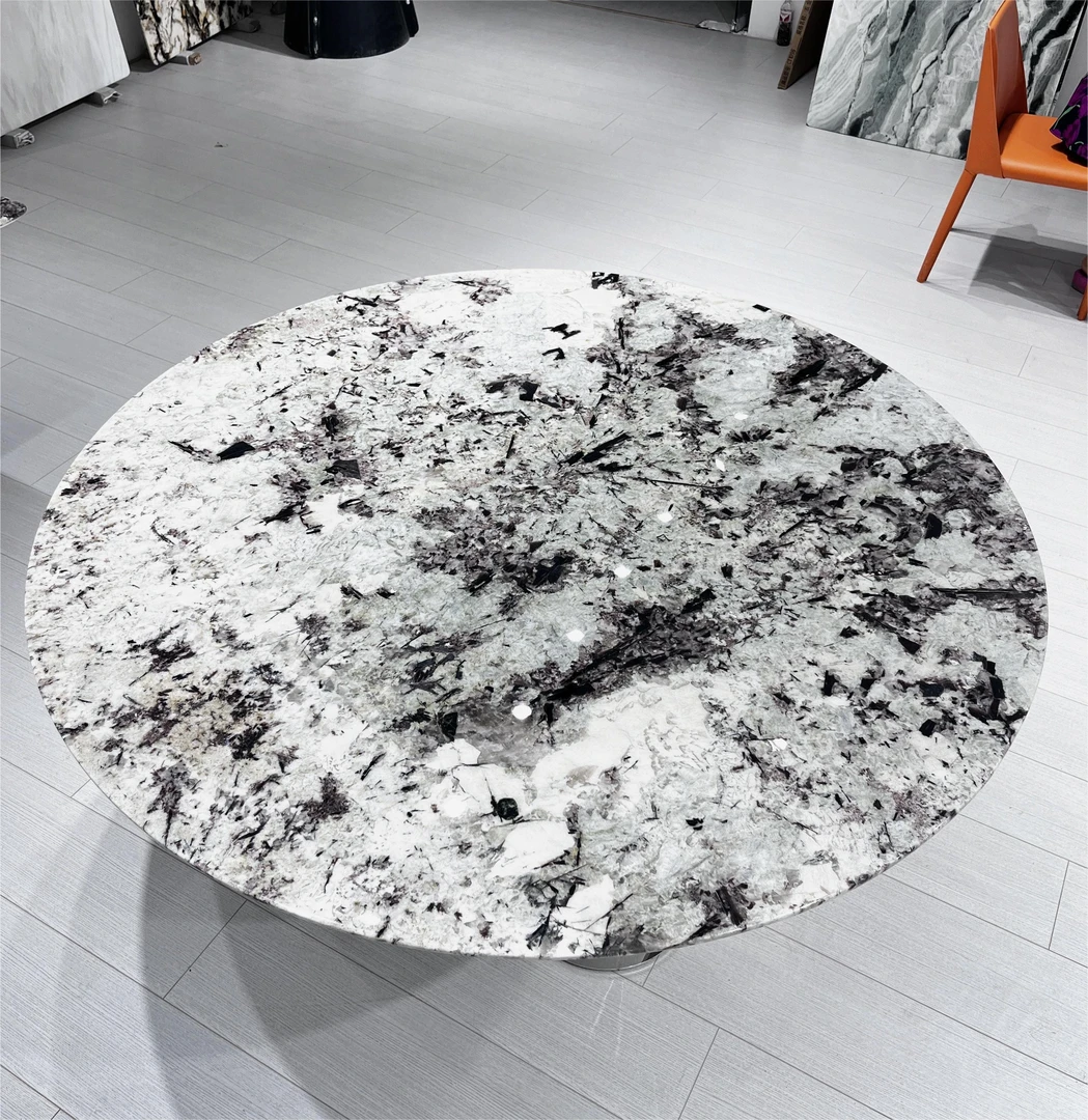 天然进口精品雪山蓝奢石餐桌意式轻奢风格家用餐厅长方形饭桌别墅