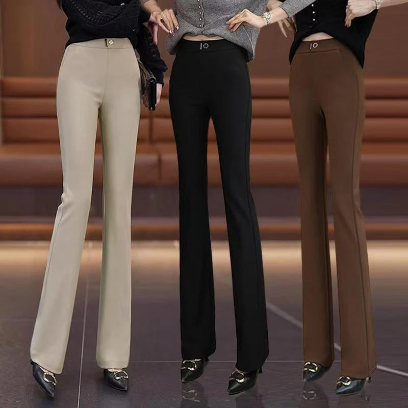 微喇裤女2025春秋新款时尚高腰显瘦百搭修身弹力垂感休闲喇叭长裤