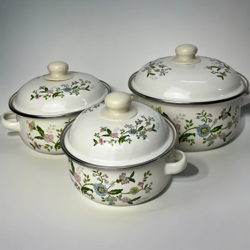 16-18-20CM【芳香三件套】搪瓷珐琅双耳锅电磁炉电陶炉明火通用