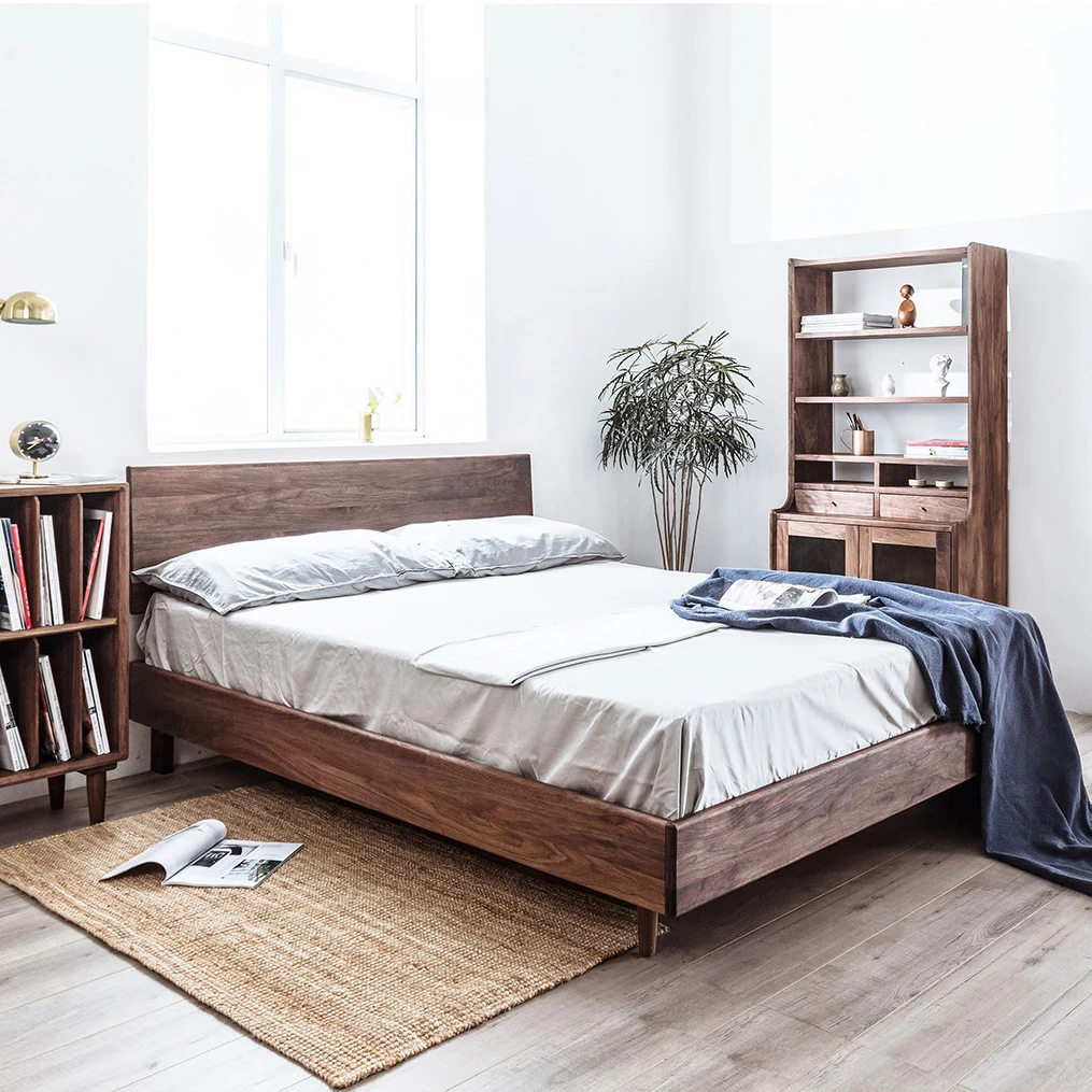 及木 北欧床 1.5 1.8米樱桃榉木 黑胡桃 悬浮全实木双人床CC010