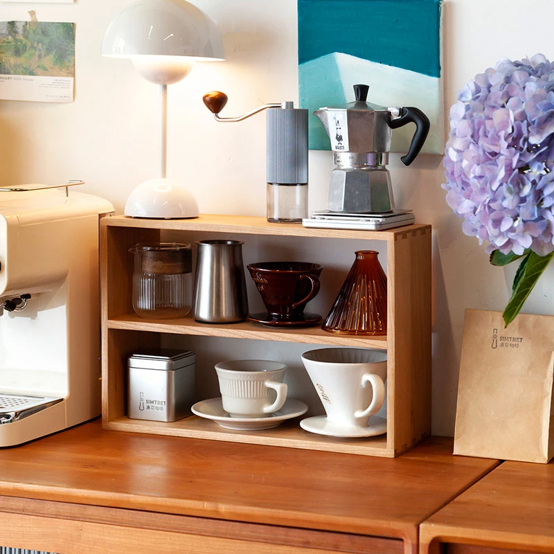 及木双层置物架樱桃木收纳架杯子茶具架子QT038