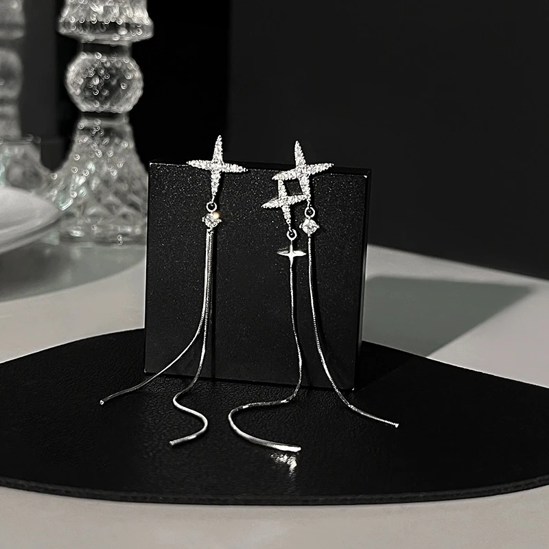 合金合成锆石耳饰 AB款清冷ins风流苏精致气质百搭高级设计个性