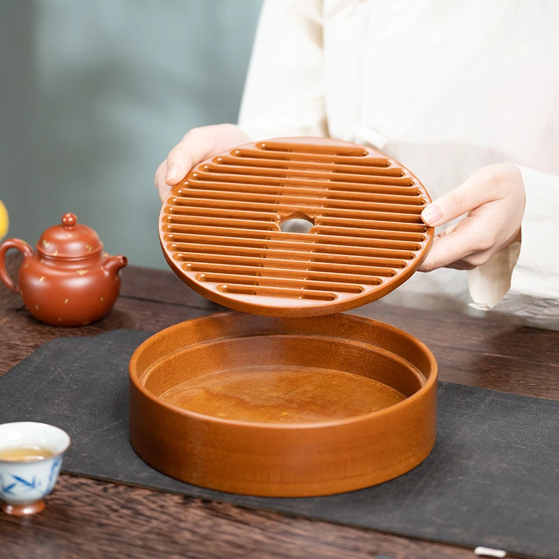 小号储水式电木茶盘德国进口家用壶承干泡台圆形小型迷你蓄水茶台