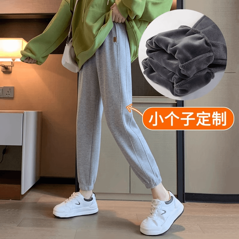 灰色运动裤女春秋束脚八分小个子休闲裤子 秋冬加绒卫裤女纯棉150