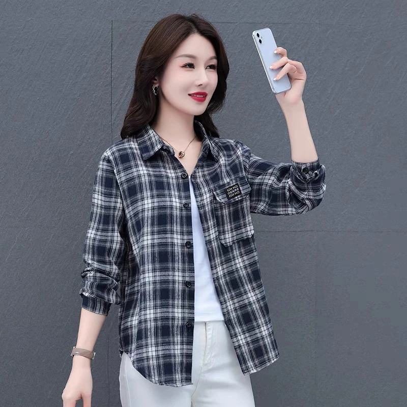 「秋上新」港味洋气时尚简约秋冬女款毛呢格子衬衫「返潮复古」6020