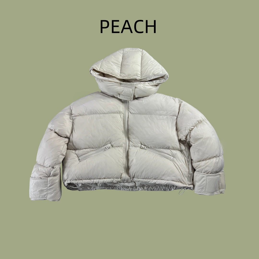 【PEACH】高蓬松小个子魔术贴短款连帽可拆面包羽绒服90白鸭绒外套