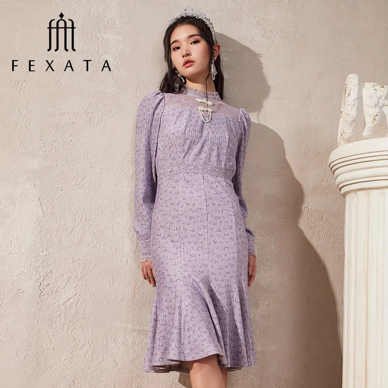 FEXATA斐格思连衣裙冬新中式改良盘扣鱼尾裙