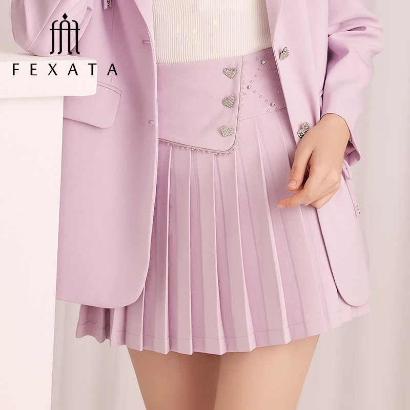 FEXATA斐格思半身裙2024春季摩登甜美桃心扣压褶半裙