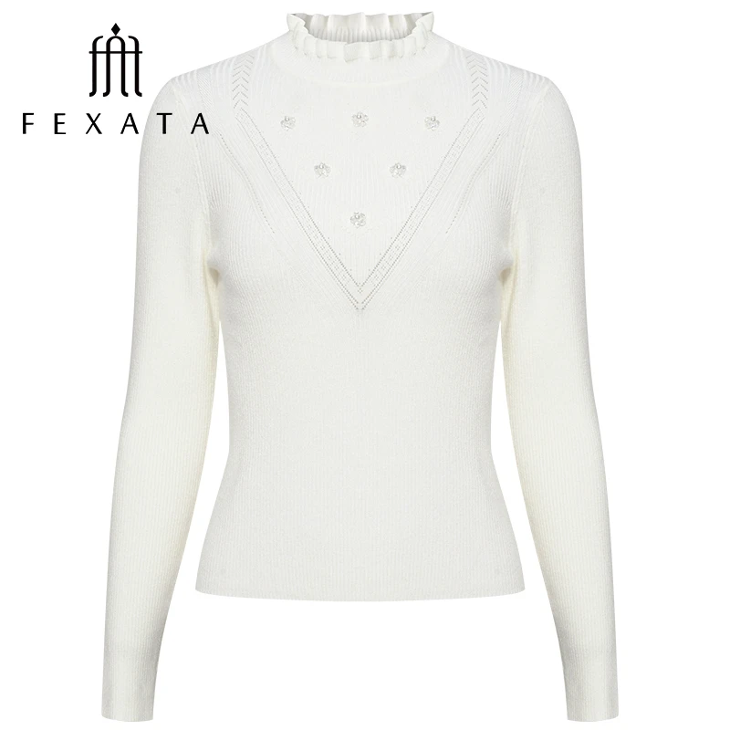 FEXATA斐格思毛针织衫女冬季新品基础简洁款打底衫修身白色毛衫