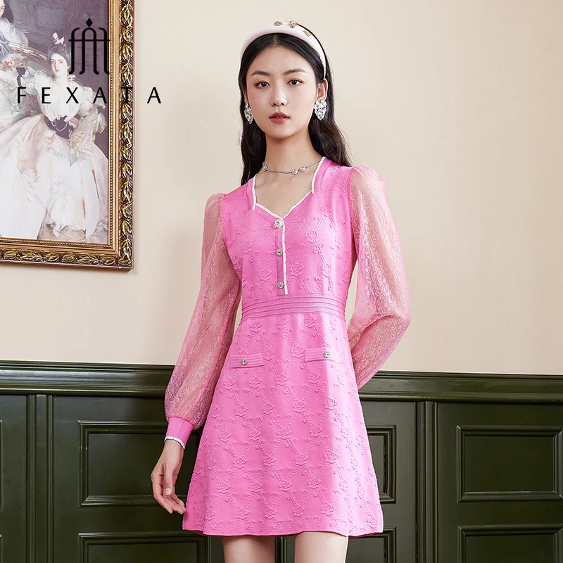 FEXATA斐格思连衣裙2024秋季新品气质小香风针织裙小个子显高裙子