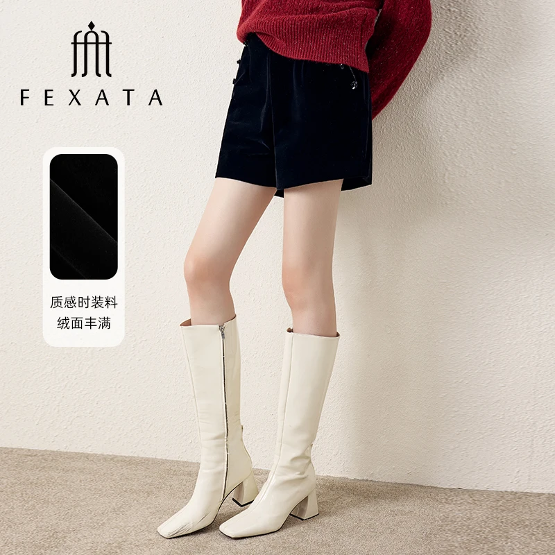 FEXATA斐格思2024冬季新品显高花朵装饰黑色气质丝绒直筒休闲短裤