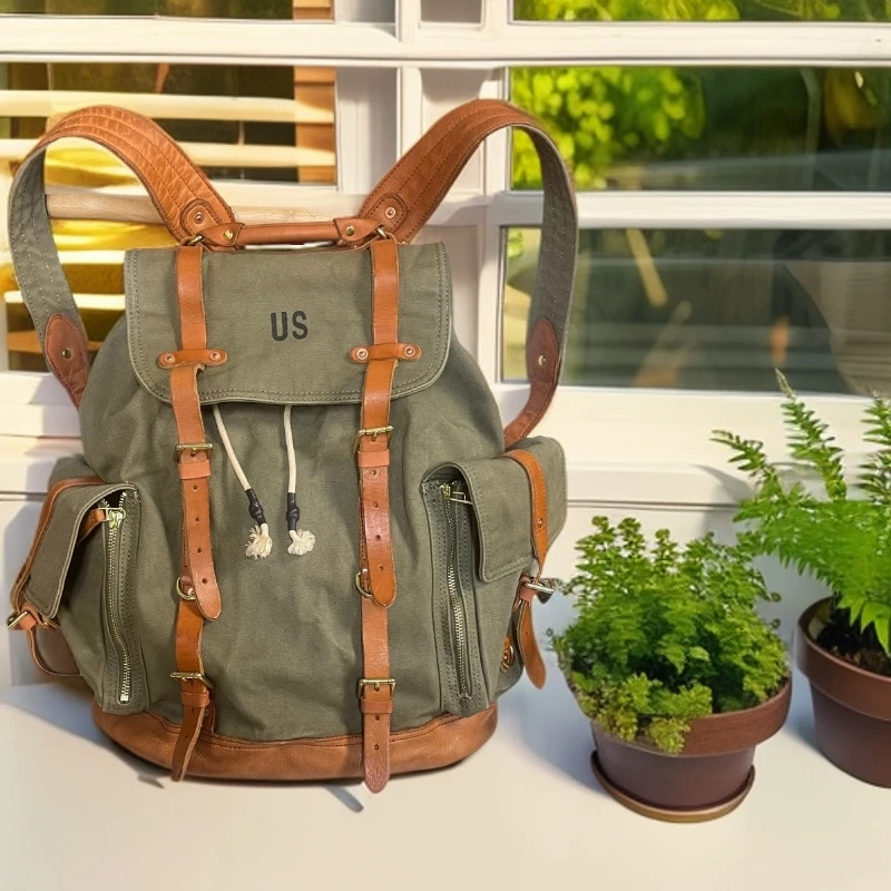 【双工牌手工皮具】复古休闲百搭多功能个性户外伞兵包双肩包978