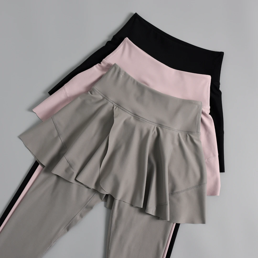 健身长裤女秋冬新款防走光假两件外穿运动紧身裤专业跑步瑜伽裙裤