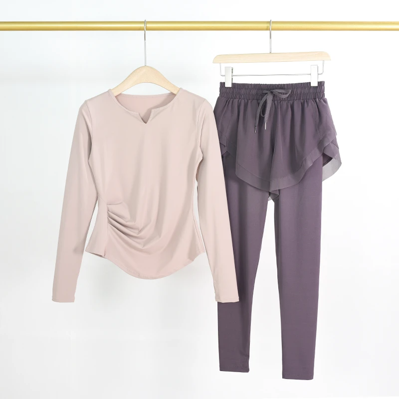 跑步衣服女套装秋季新款长袖瑜伽服上衣专业健身房高弹训练服速干