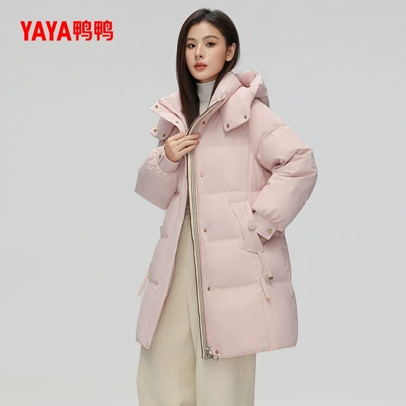 YAYA/鸭鸭羽绒服女中长款时尚简约百搭连帽鸭绒保暖YE4B606641E