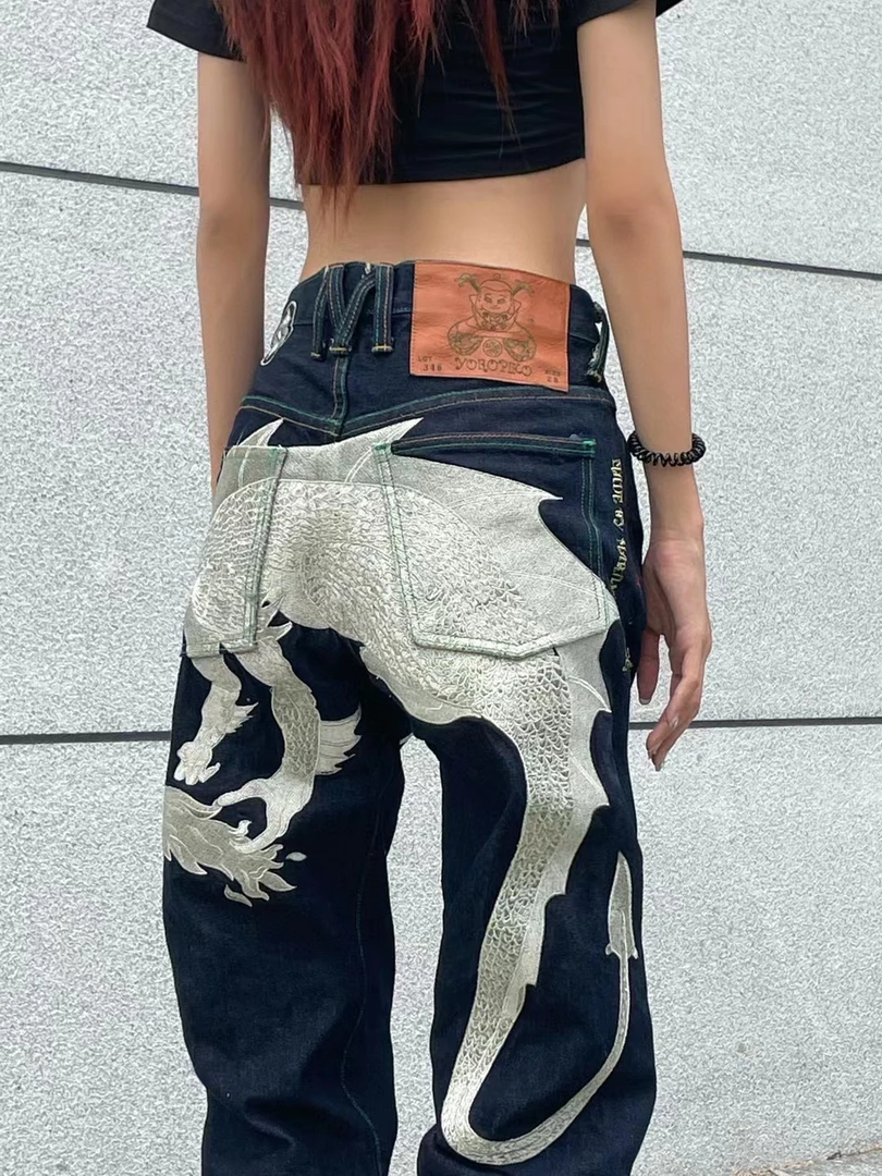 18oz丹宁赤耳冈山美式复古嘻哈HipHop街头小众金龙银龙原牛牛仔裤