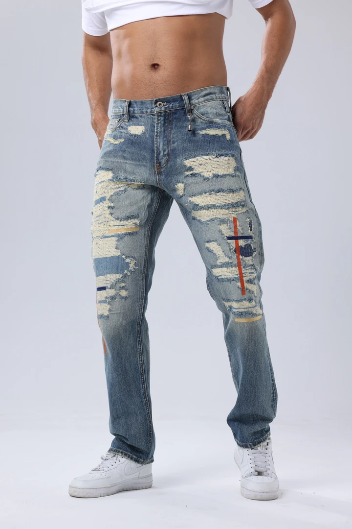 FDMTD 24SS MG102 红线刺绣大破坏牛王水洗牛仔裤 潮