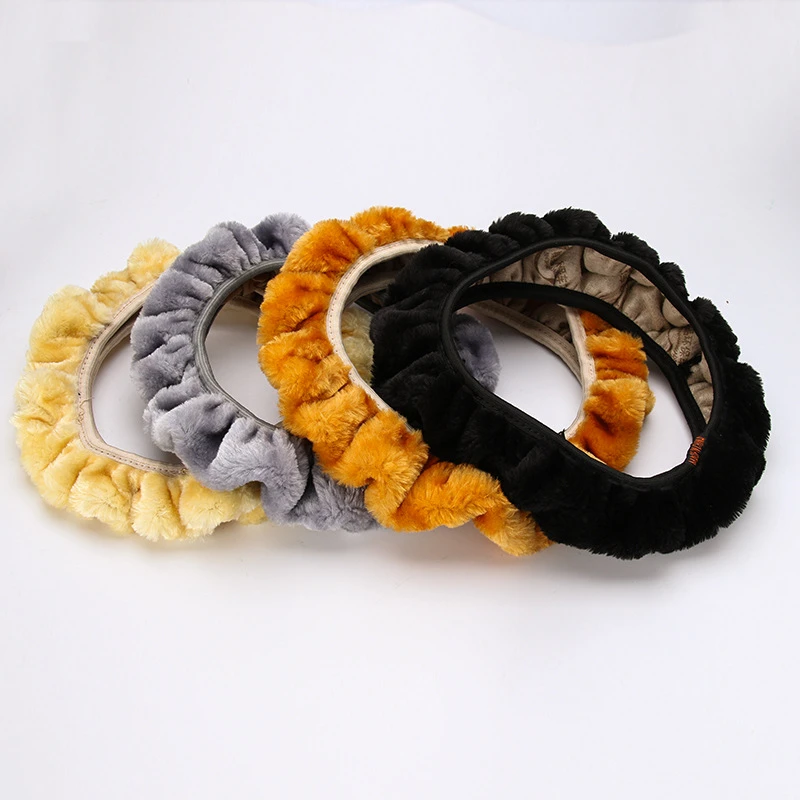 方向盘套冬季款手工舒适时尚黑色棕色毛绒适用定制米色直径颜色