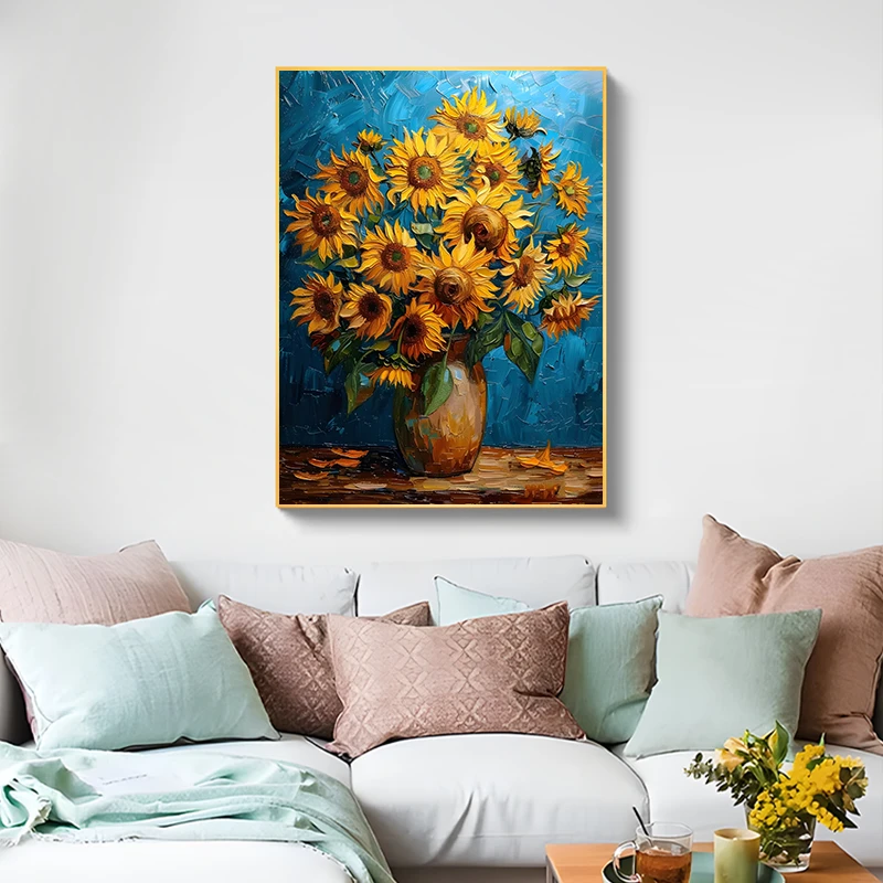 【云舒】油画风手工肌理画名画向日葵装饰画轻奢客厅挂画花6080