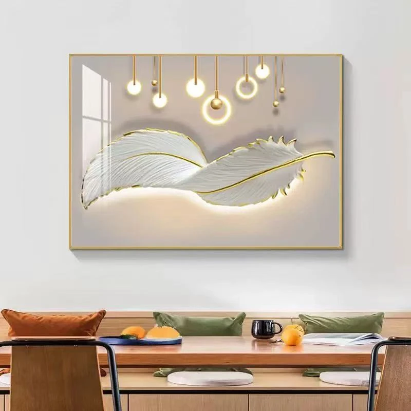 【云尚】金羽吉祥高端轻奢风装饰画餐厅挂画晶瓷装饰画羽毛4060