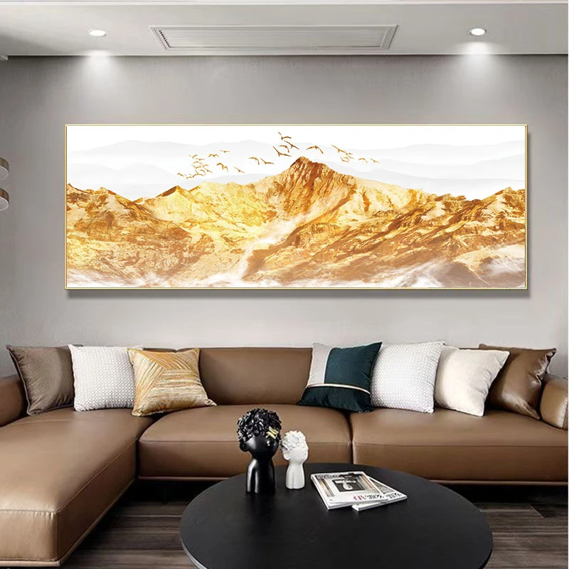 【云起】现代晶瓷镶钻装饰画铝合金边框书房沙发背景墙金山70200