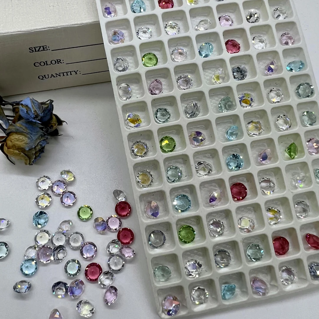 LR【33切透色圆尖混色】6MM精品K9晶透尖底超闪透色不镀底DIY美甲钻