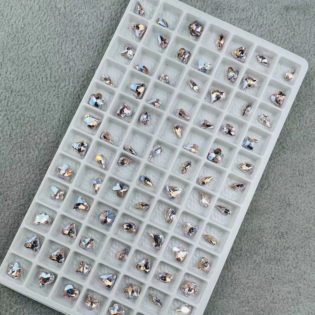 LR【K9小号闪烁银光粉混装】40颗尖底钻镀底美甲钻超闪水晶玻璃