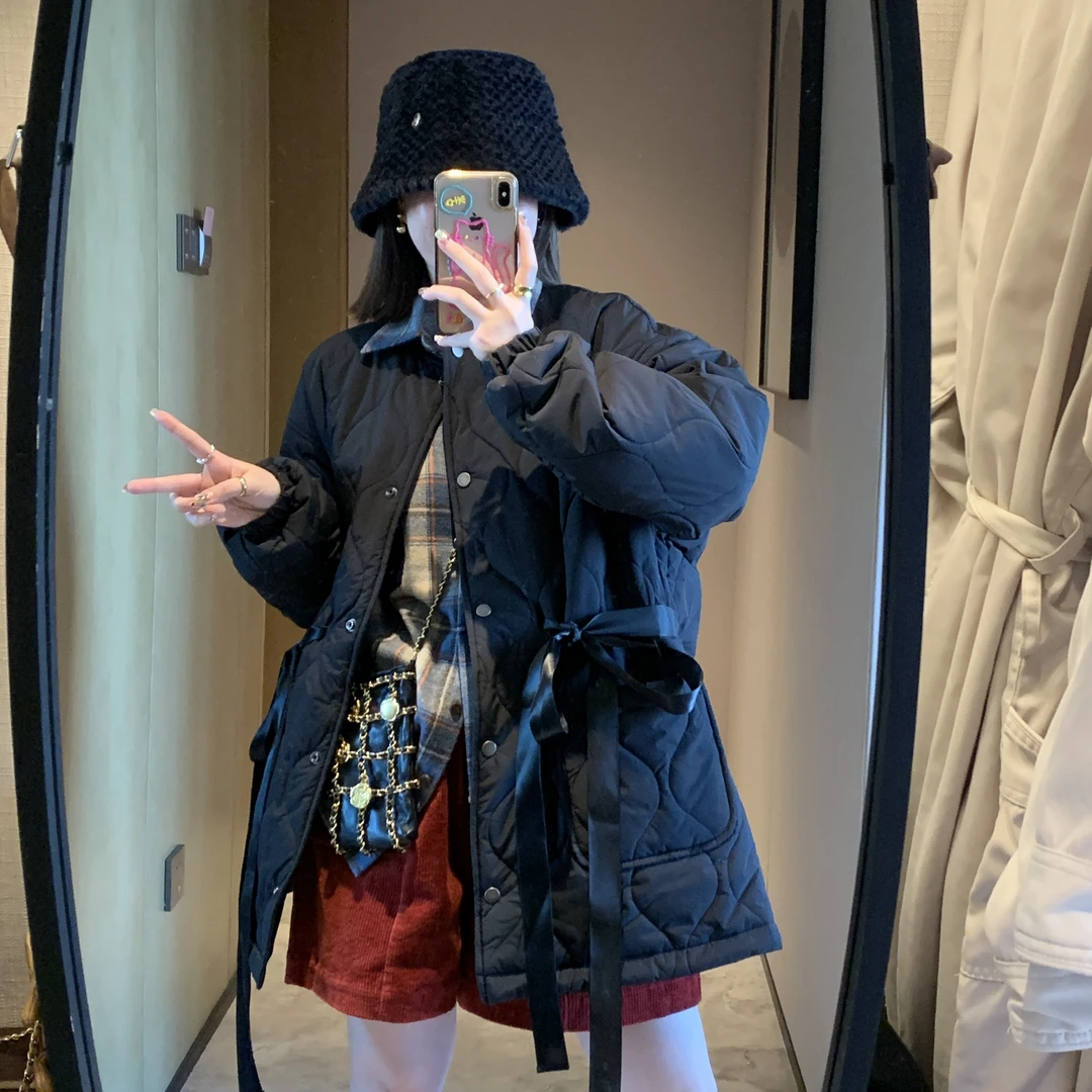 韩版甜美收腰棉服减龄时尚单排纽扣外套休闲宽松秋冬季百搭棉衣