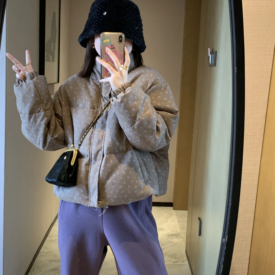 碎花波点立领复古时尚羽绒服韩版休闲冬季宽松时尚保暖面包服