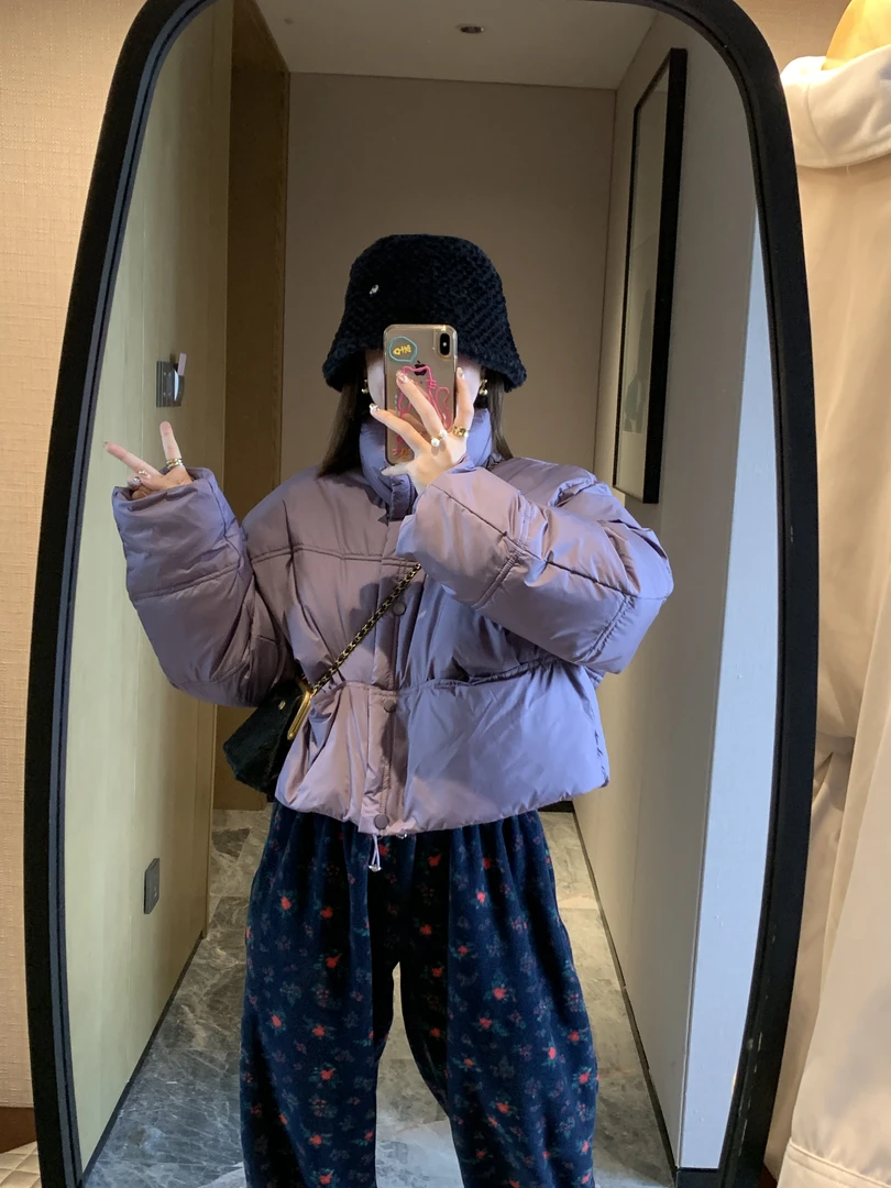 休闲韩版冬季纯色立领面包服宽松时尚百搭保暖简约短款羽绒服