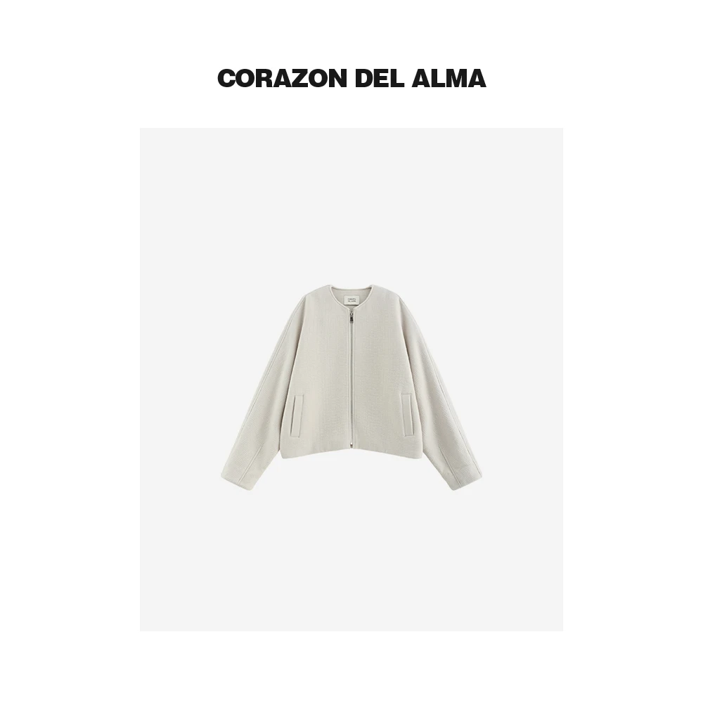 【羊羔】高线定制820高克重绵羊毛肌理感极简慵懒拉链外套-SS1069