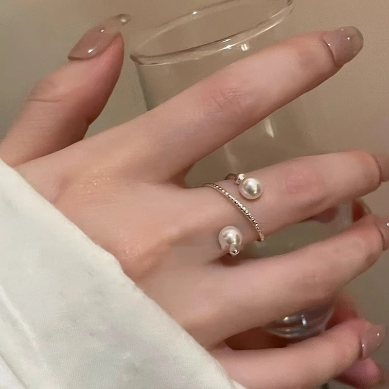 铜合金仿珍珠戒指 多层缠绕仿珍珠戒指气质轻奢时尚小众简约ins