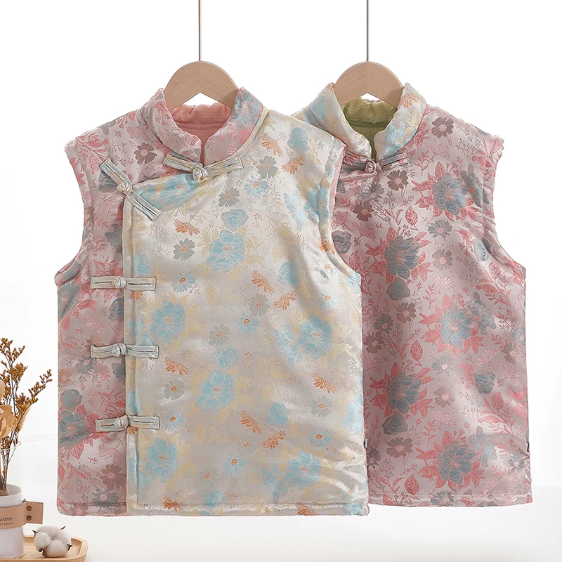 新中式旗袍棉花马甲上衣唐装中国风加厚棉服女秋冬款新款坎肩2024
